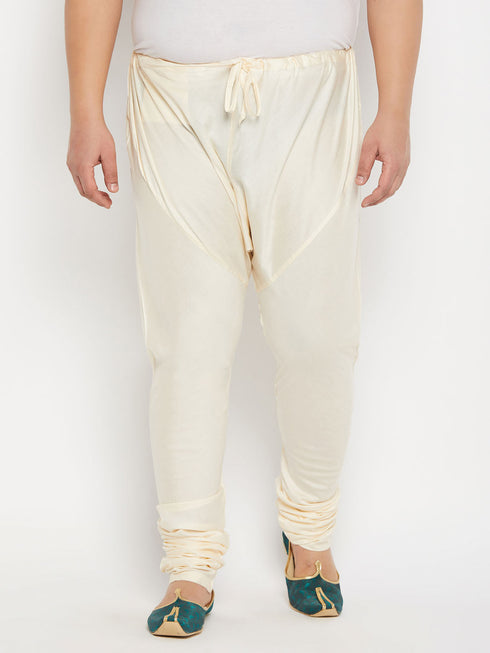 Men's Plus Size Cream Viscose Solid Relax Fit Churidar